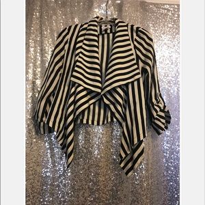 Black & White Striped 3/4 Length Open Blazer